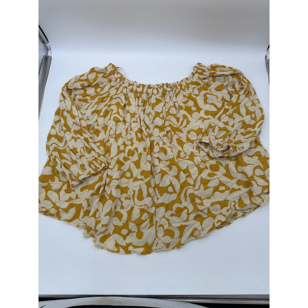 Terra & Sky Womens 0X Mustard Yellow Abstract Off Shoulder Blouse Top